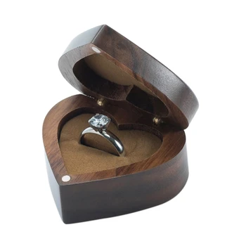

Heart-shaped Wood Ring Box For Proposal Engagement Ring Holder Box Portable Jewelry Box Wedding Valentine's Day Present