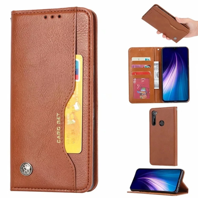 Для Xiaomi Redmi Note 8 Pro 8 7 6 5 Pro Чехол-бумажник для карт фоторамка Слот для карт из искусственной кожи магнитный откидной Чехол-книжка - Цвет: Brown