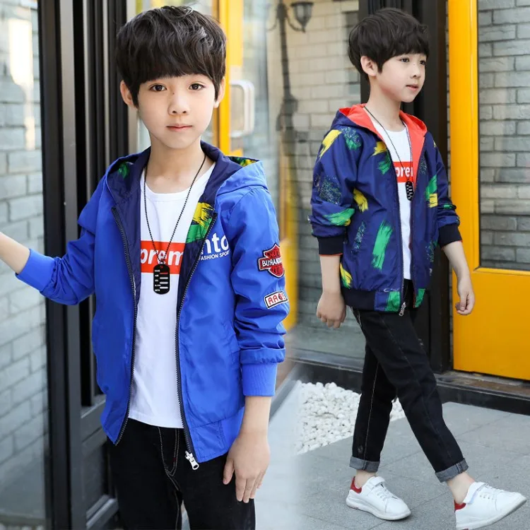 

Childrenswear BOY'S Spring And Autumn Coat 2019 New Style Big Boy Reversible Jacket Korean-style Casual Tops Fashion
