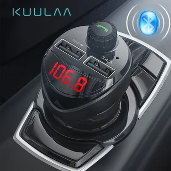 

KUULAA Bluetooth Car Charger with FM Transmitter 3.4A Dual USB Charger Audio MP3 Player TF Card Car Kit Car Phone Charger