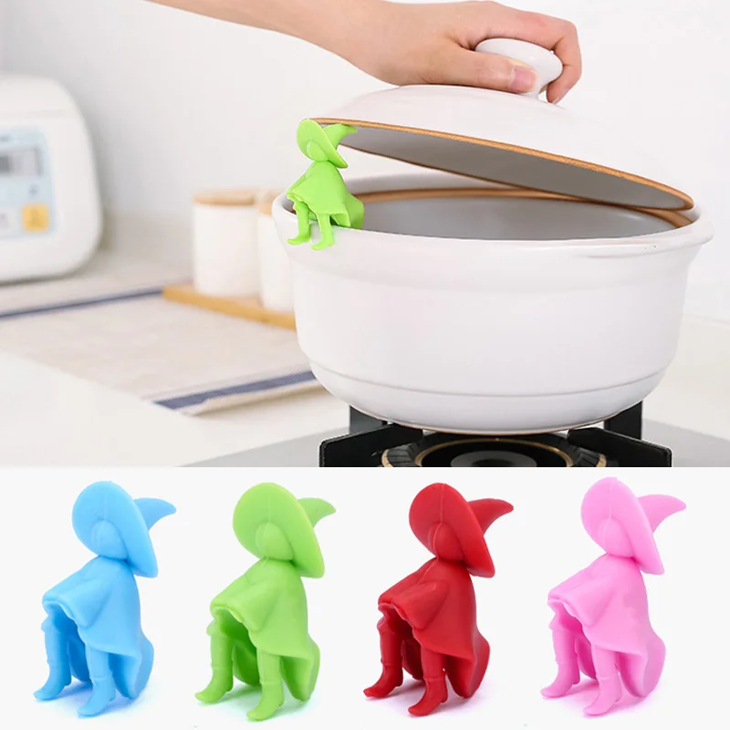 

Multi-function Kitchen Supplies Silicone Small Witch Shape Anti-overflowing Holder Spill-proof Pot Lid Rack Food Grade