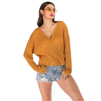 

2019 Casual Loose Mohair Women Pullover Autumn Winter Sexy Backless Sweater Female Long Sleeve Orange Sweater Jumpers Mujer
