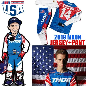 

2019 MXON USA Team Motocross Suit 4 Way stretch Dirt Bike Gear Set Off Road atv Moto Jersey And Pant