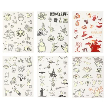 

6 Sheets Disposable Safe Practical Luminous Waterproof Halloween Decal Temporary Tattoo Sticker Party Favors