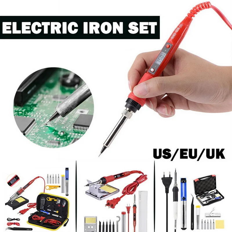 

110V/220V 80W Soldering Iron Kit Adjustable Temperature LCD Solder Welding Tools Ceramic Heater Soldering Tips Desoldering Pump