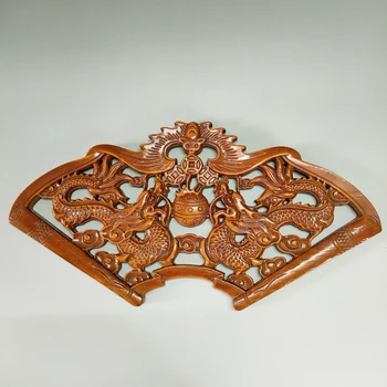 

Delicate Fanned Chinese Traditional Handicrafts Classical Camphor Wood Wall Hanging - Double Dragon