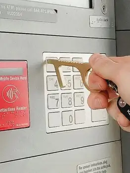 

Door Opener Hygiene Hand Brass Non-contact Door Opener Closer Portable Door Handle Key Press Elevator For Home Safety Tool