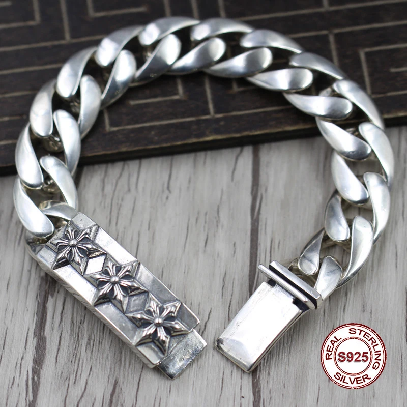 

S925 Men's bracelet in Sterling Silver Personality trend domineering hexagram Punk style retro classic Send a gift to love