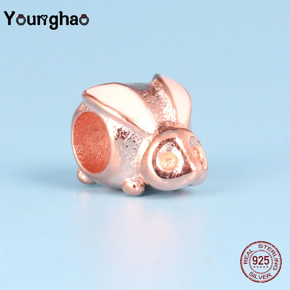 Younghao Настоящее 925 пробы Серебряное кольцо Сумочка поросенок Кролик Форма Pulsera милые животные Бусины Подходит Pandora браслет хорошее ювелирное изделие
