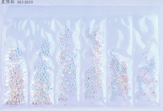 Colors Nail Rhinestones 1 Pack 1 Bag about 1440 PCS Mixed Size Round Flat-back AB Crystal/Rhinestone