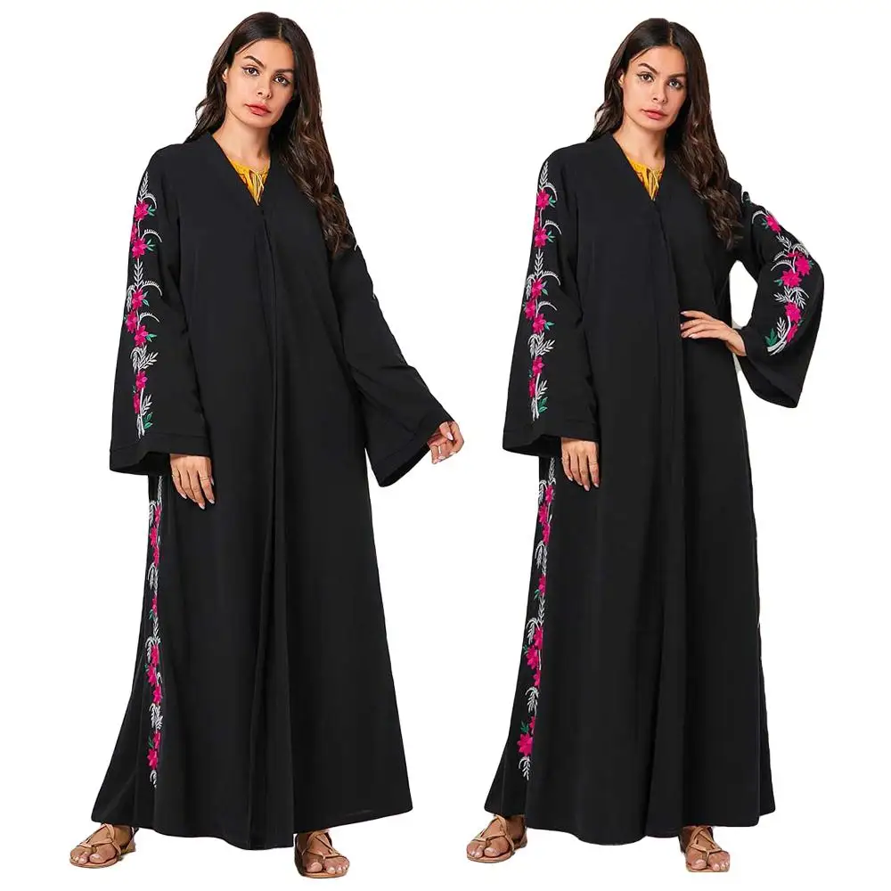 Женское длинное платье с вышивкой Abaya Dubai свободное черное платье-кимоно