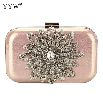 

Fashion Pink Evening Bag Women'S Handbag Night Wedding Clutch With Flower Rhinestone Wewdding Purse Shoulder Bags Bolsa Feminina