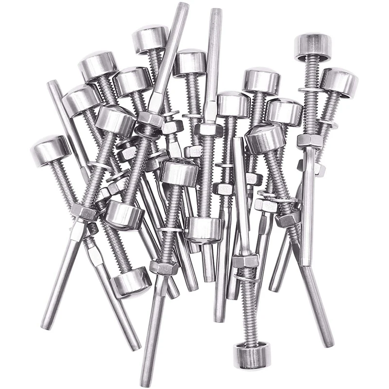 

20 Pack Brushed Stainless Dome End Caps Swage Threaded Stainless Cable Tensioner for 1/8 Inch Cable Deck Railing Systems