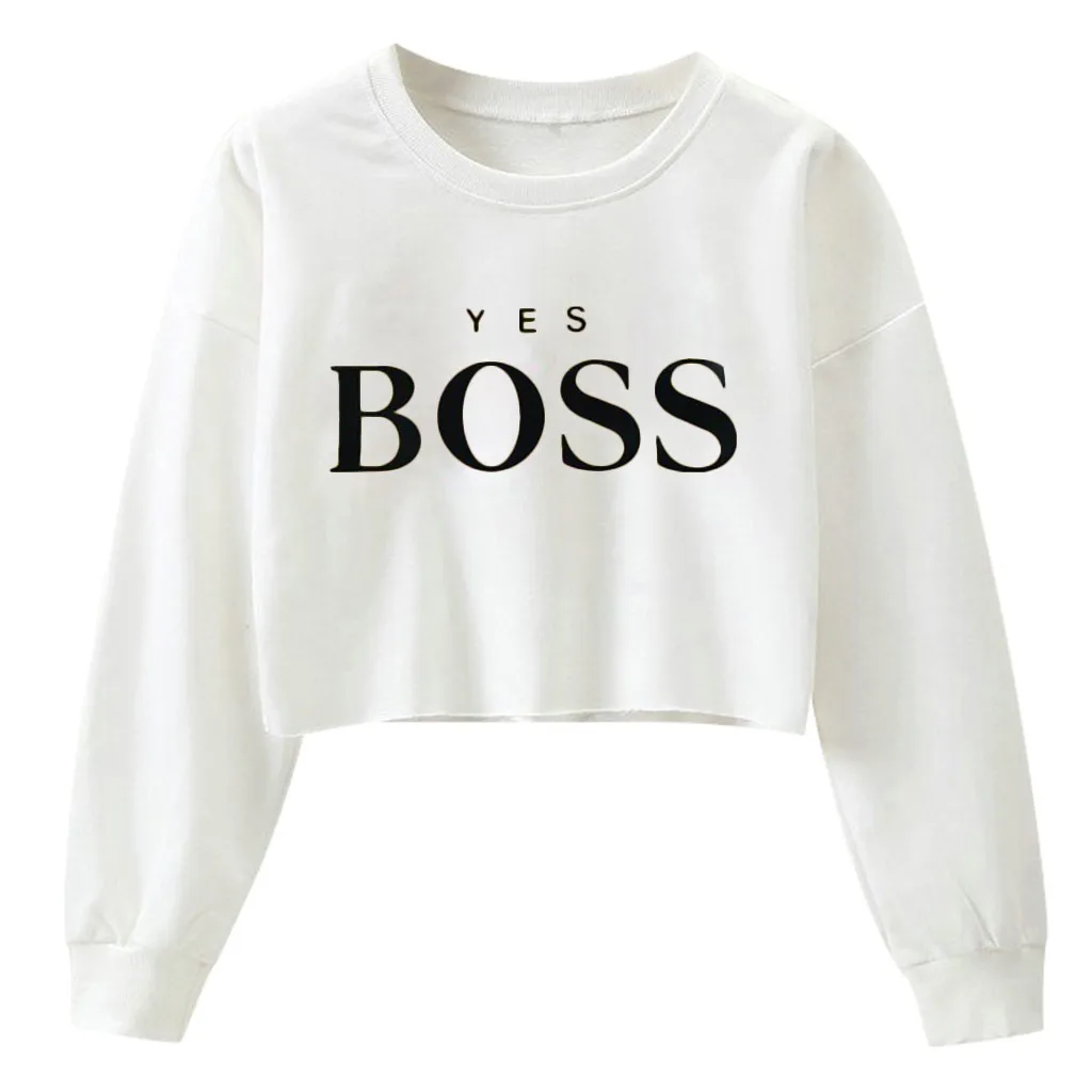 Womail кофты Для женщин Зимняя да с надписью Boss свитшот с принтом Повседневное комфортный круглый вырез Новые короткие элегантный свитшот пуловер