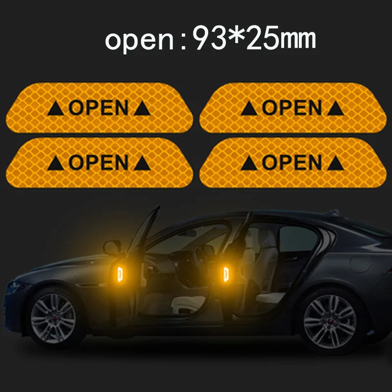 

4 Pcs/Set Car Auto Door Open Sign Reflective Tape Night Driving Safety Warning Mark Sticker Decals Car Exterior Trim