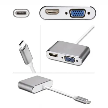 

New Multi-purpose Type-C A Type-C to VGA 4K HDMI 2-in-1 Multiport Adapter UHD Converter Cable Adapter Converter Connectors