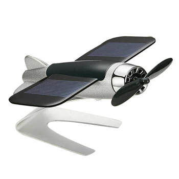 

Airplane Model Non-Slip Solar Energy Rotate Aircraft Dashboard Car Dec PIC(Grey Silver)