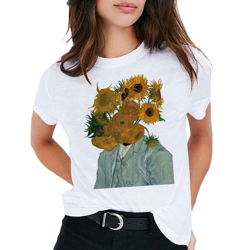 

Harajuku Van gogh t shirt Women Goghing Van Gone T-shirt oversized tee Tops Funny Famous Art Sunflowers Painting t-shirt Femme