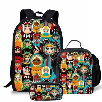 

New Russian Matryoshka Pattern School Bags 3pcs Set Teenager School Backpack for Girls Orthopedic Schoolbag Satchel 2018