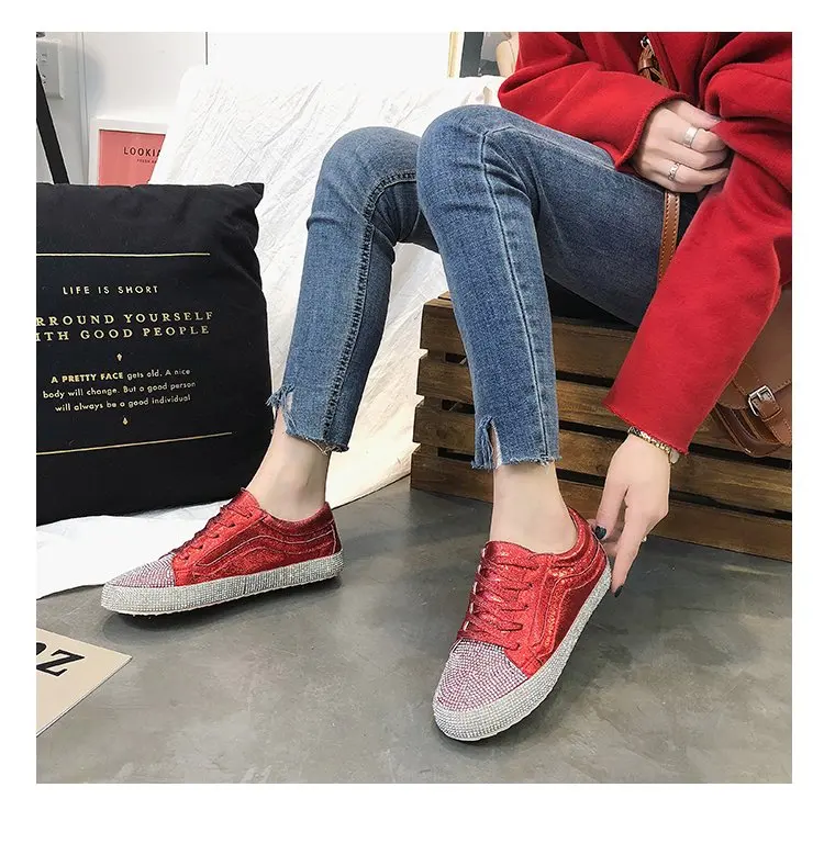 new fashion rhinestone Korean version of Harajuku style wild casual flat shoes women