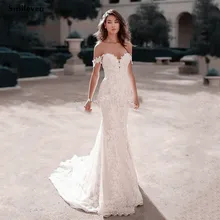 Смайлик Кружева Русалка свадебное платье сексуальные свадебные платья без спинки Бохо с открытыми плечами Robe De Mariee