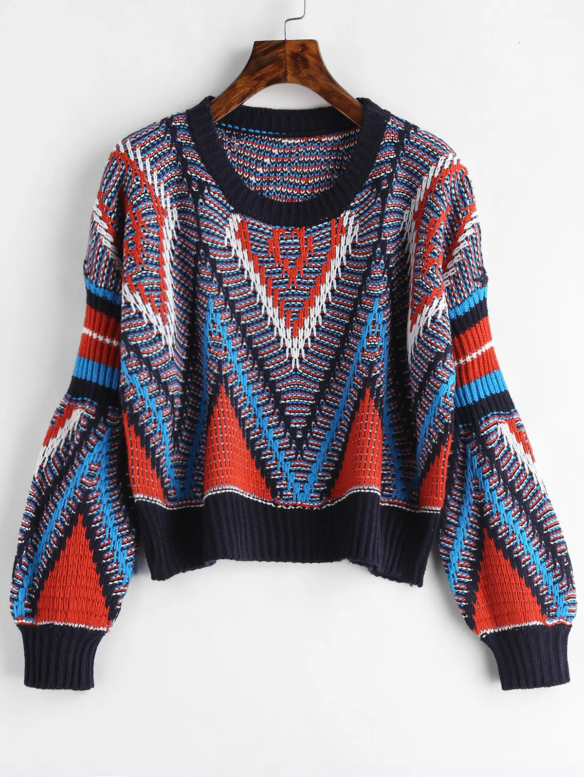 ZAFUL свитера женские пуловеры свободный геометрический Графический свитер с вырезом лодочкой повседневные топы Туника винтажные свитера женские зимние