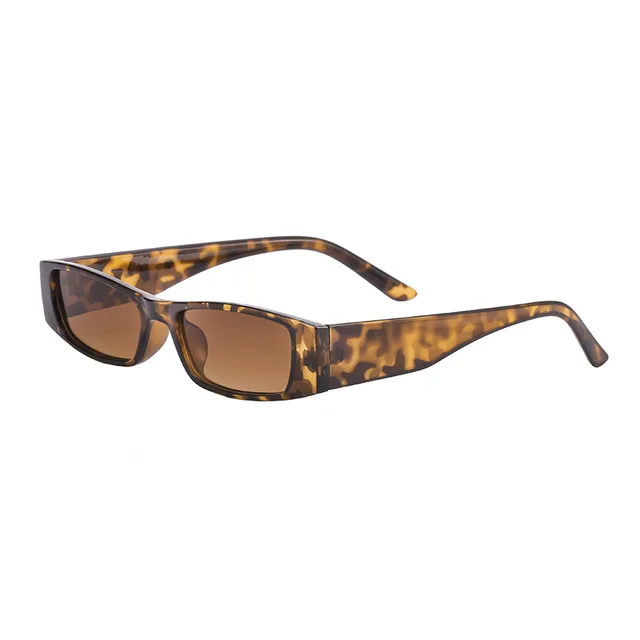 Small Rectangle Sunglasses Women Men Retro Narrow Frame Leopard Vintage Square Sun Glasses Female Punk Cat Eye Eyewear Oculos leopard brown