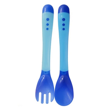 

2020 New PP Safety Temperature Sensing Spoon And Fork Baby Flatware Feeding Spoon Fork Infant Kids Feeding Tools