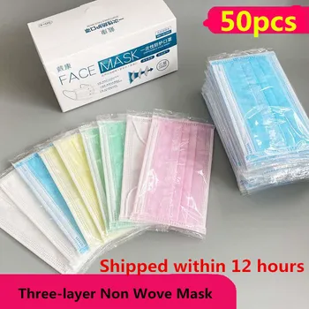 

50pcs Face Mask Thin 8 Color Mouth Mask Disposable Breathable Adult Face Mask 3-Layer In Stock 12hours Shipping