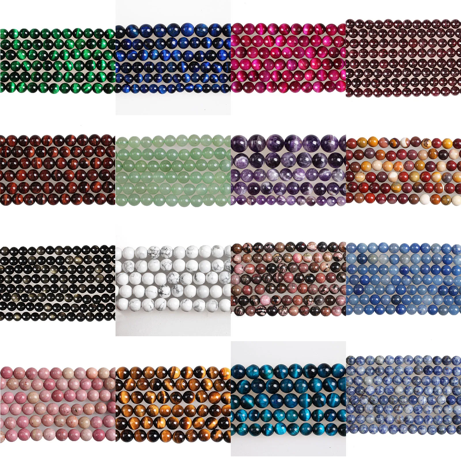 

Natural Stone Beads Tiger Eye Amethysts Rhodonite Chalcedony Amazonite Round Loose Beads 4 6 8 10 12mm Beads For Jewelry Making