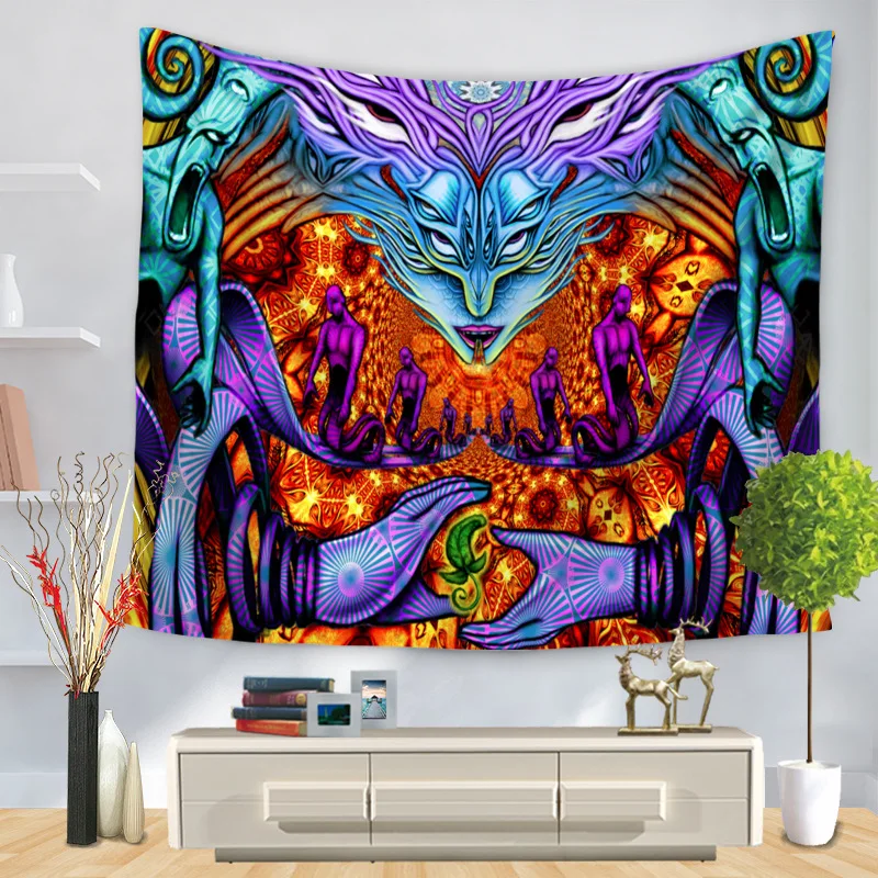 

Psychedelic Cartoon Watercolor Painting Cloth Wall Hanging for Home Deco Tapestry Throw Rug Blanket Camping Tent Tapestry