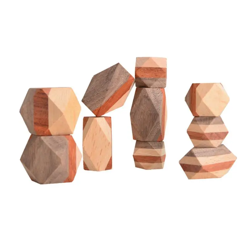 

10 Pcs Children Wooden Colored Stone Stacking Game Building Block Kids Creative Educational Toys