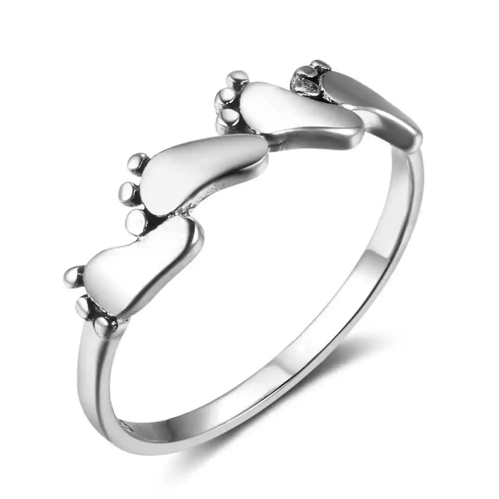 

LByzHan 100% Real Sterling Silver Little Baby Feet Rings 2020 New Design Cute Lucky Silver Ring For Women Gift CMR934