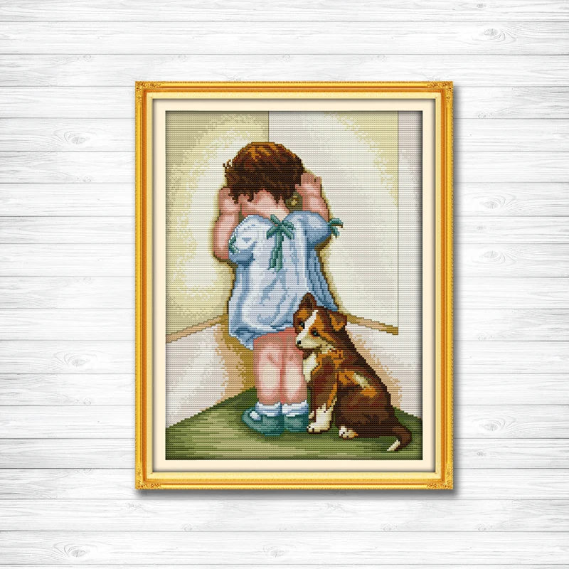 

Lovely baby pattern printed on the fabric DMC 14CT 11CT Cross Stitch Set full embroidery needlework kits kid and dog Home Decor