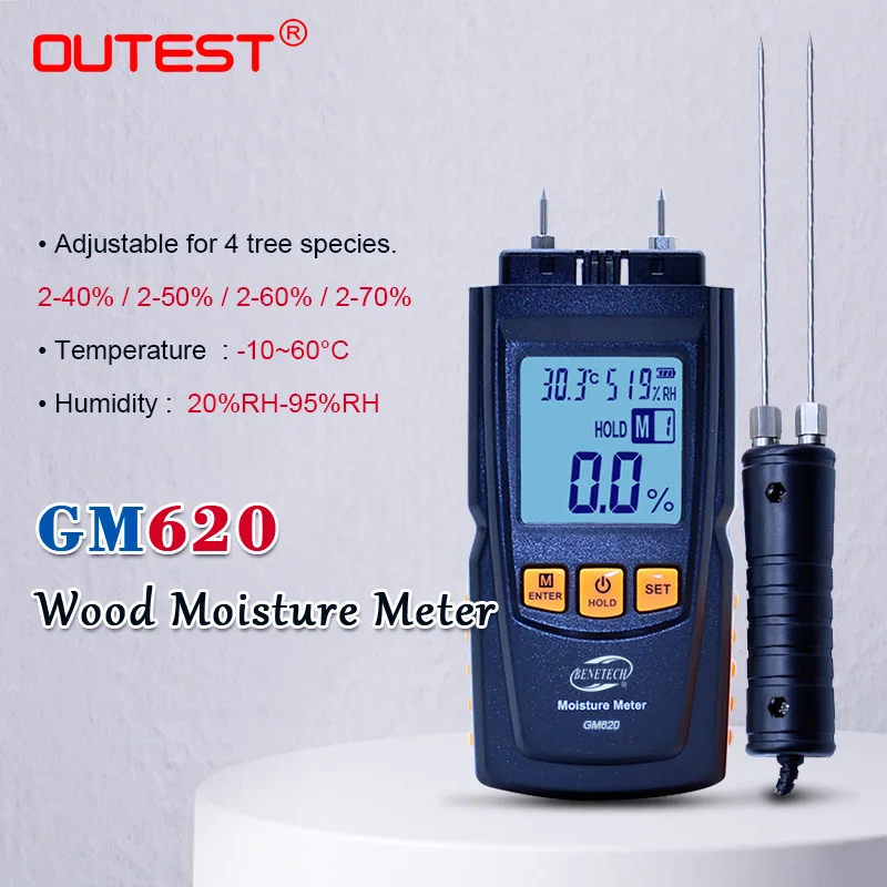 Новый GM620 цифровой ЖК-дисплей измеритель влажности древесины 2 ~ 70% влажный