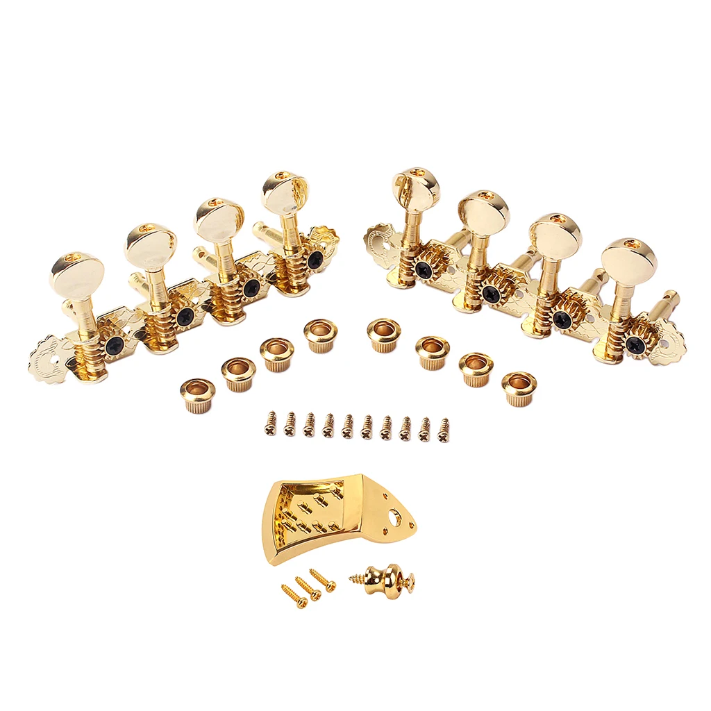 1 Set 4R4L Tuning Pegs Machine Heads with Tailpiece Strap Lock Screws Golden for Mandolin Accessory