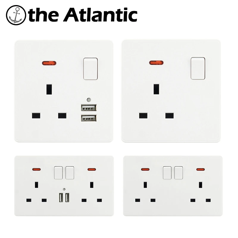 Blanc USB double prise 13a gang 2 mur électrique plug sockets avec 2 prises usb