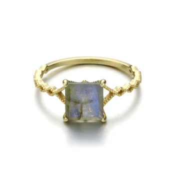 

Vermeil Retro Square Rainbow Labradorite Ring Solid sv925 Minimalist Ring for Women Gold Vermeil Antique Jewelry Engagement Ring