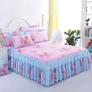 

3Pcs/Set Double-layer lace non-slip lace bed skirt pillowcase bedding set of 3 bad sheet in double bad