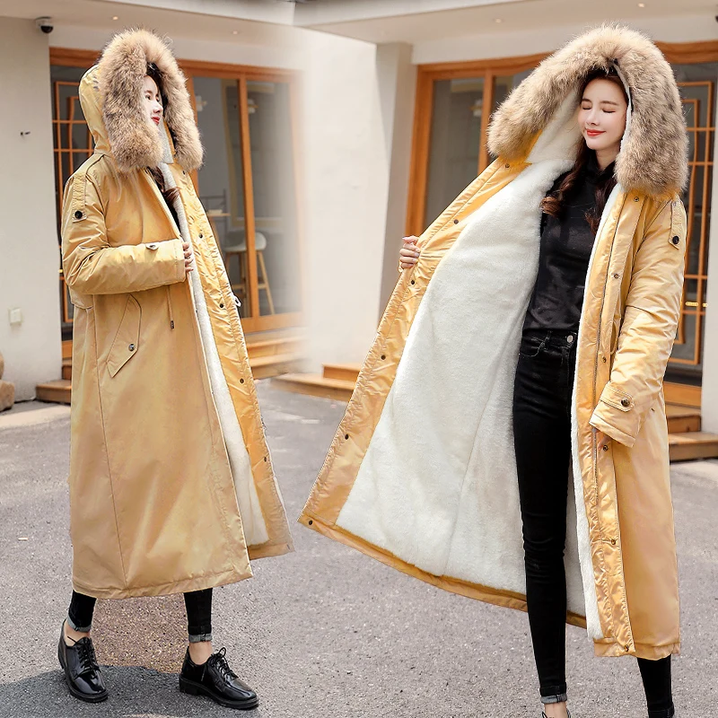 30 градусов зимняя одежда X-long parkas зимняя куртка женская меховая куртка с капюшоном Женское пальто с подкладкой из пуха Толстая зимняя куртка женская одежда - Цвет: Цвет: желтый