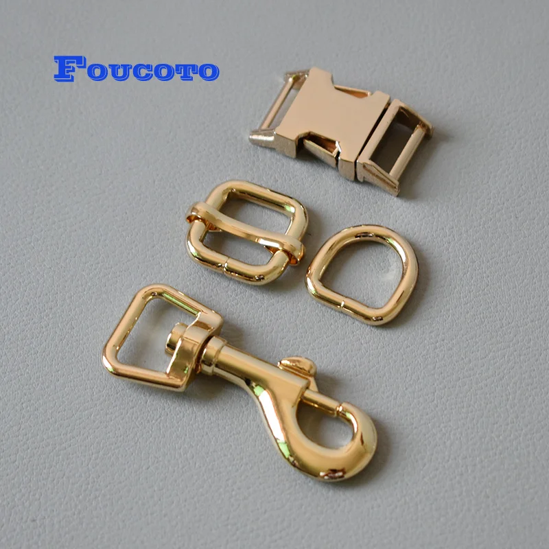 200 sets/lot Metal release buckles D rings sliders 15mm webbing for dog collar adjustable buckles DIY leather chain accessories