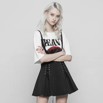 

PUNK RAVE Women's Corn Bandage Overalls Punk Daily Casual Mini Strap Skirt