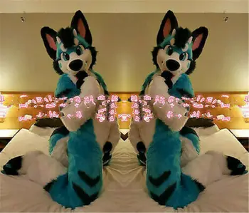 

New Long Fur Husky Dog Fursuit Mascot Blue Costume Halloween Gifts Suit Cosplay Fancy Dress Adults Birthday Gift Unisex