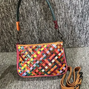 

Bags for Women Genuine Leather Handbags Color First Layer Cowhide Female Portable Shoulder Bag Ethnic Style Small Square Bag