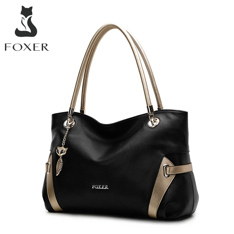 Женская сумка FOXER из мягкой натуральной кожи модный однотонный саквояж на плечо