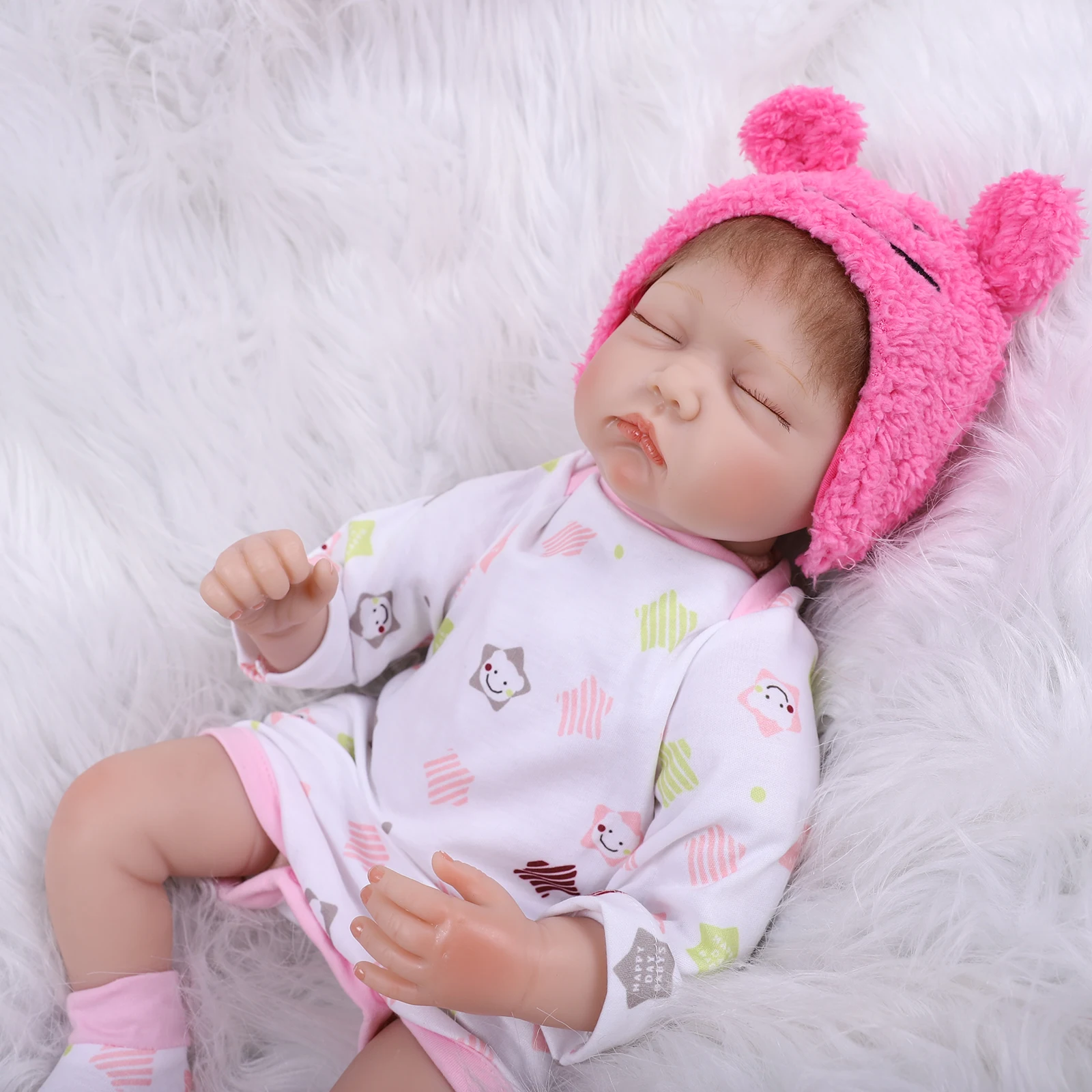 Soft Silicone Vinyl Reborn Doll Girl 55 Cm 22 Inch Lifelike Closed Eyes Baby Anatomically