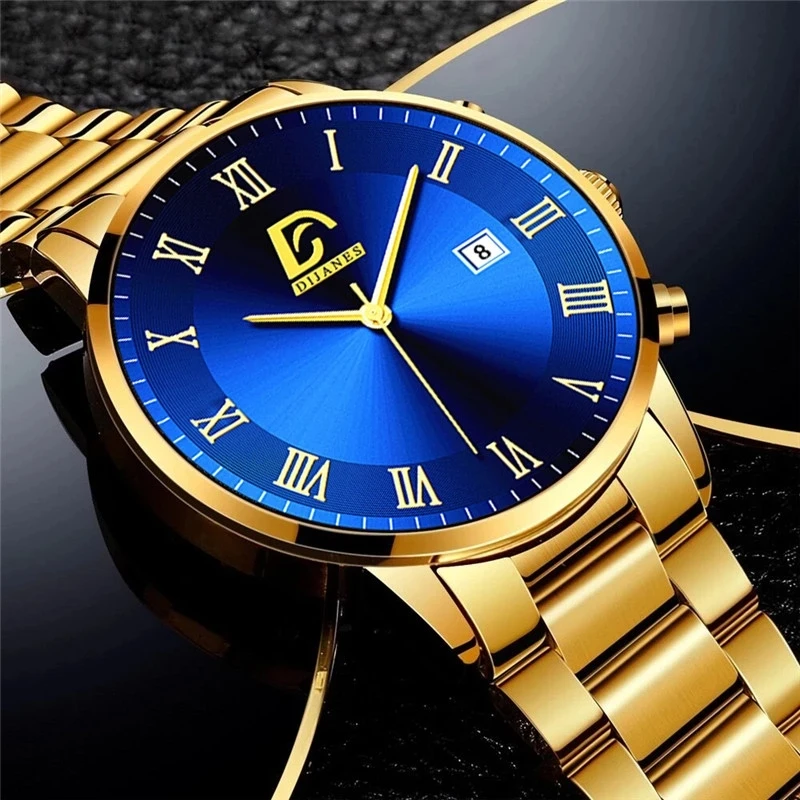 Mens Fashion Business Quartz Watch Fashion Fake Three Eye Six Pin Calendar Men  Watch Stainless Steel