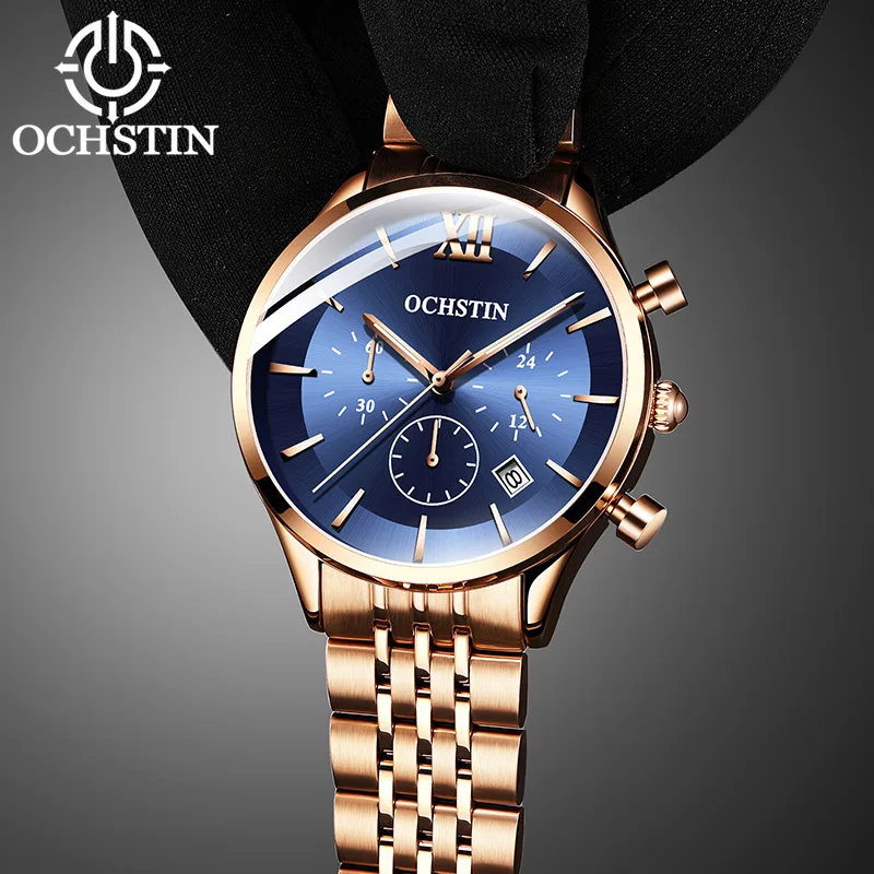 

Ochstin Genuine Product Solid Fine Steel Belt MEN'S Watch Casual Fashion Multi-functional Stopwatch Quartz Waterproof Watch Men