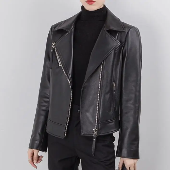 Женская куртка из натуральной овечьей кожи, осенне-зимнее винтажное черное базовое пальто года, верхняя одежда, женская одежда, XXXL