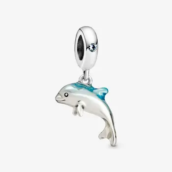 

Shimmering Dolphin Dangle Charm 925 Sterling Silver Metal Beads Fits Pandora Bracelet Women DIY Jewelry Making bijoux 2020
